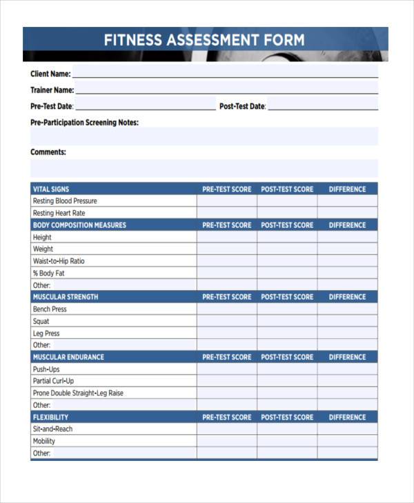 client fitness assessment form example