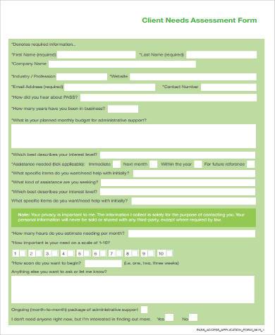 client needs assessment form