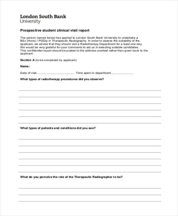 clinical visit report form