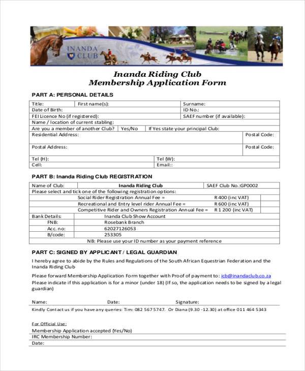 club membership application form