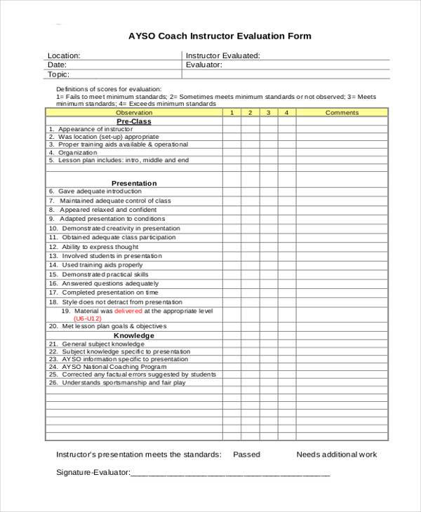 coach instructor evaluation form
