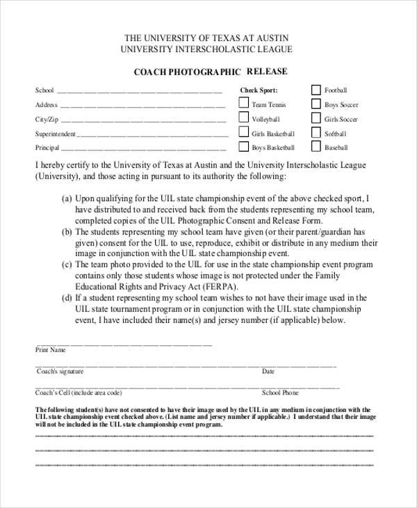 coach photo release form in pdf
