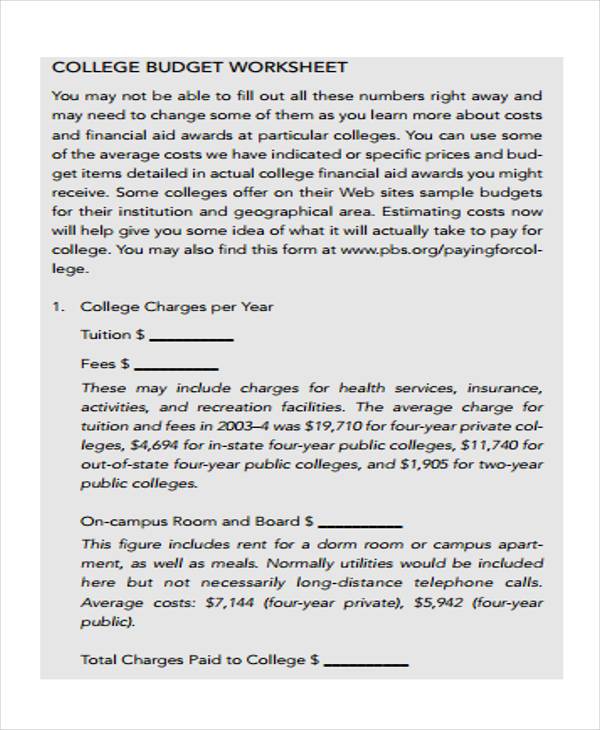 college budget form in pdf
