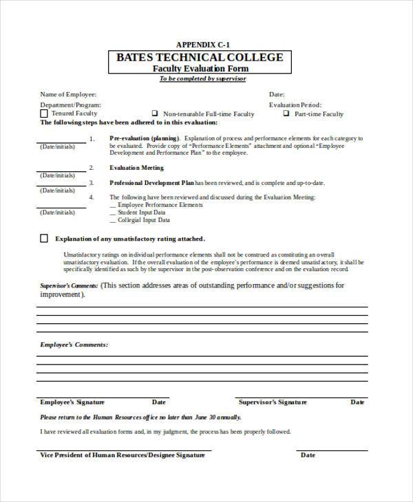 college faculty evaluation form