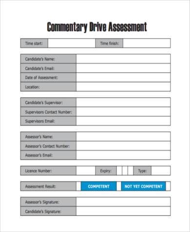 commentary drive assessment form