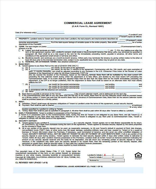 commercial lease agreement form pdf