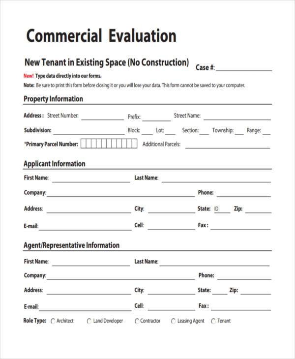 commercial property evaluation form