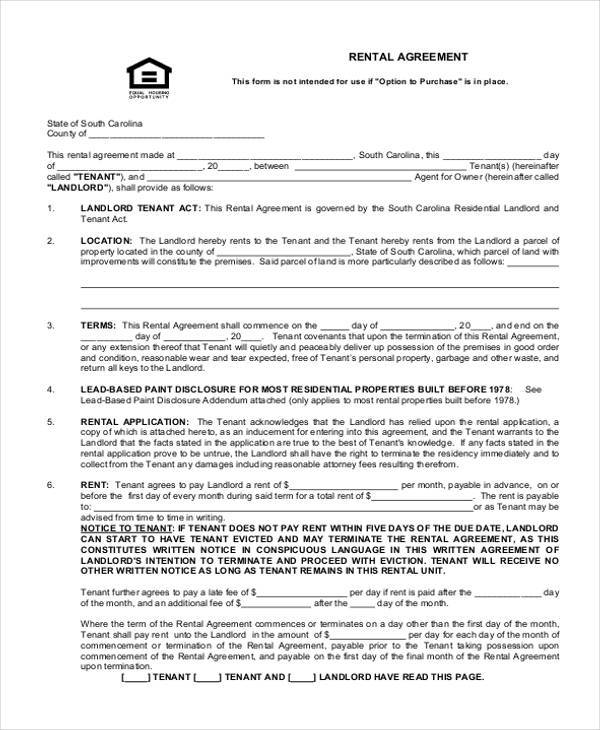 commercial rental agreement sample form