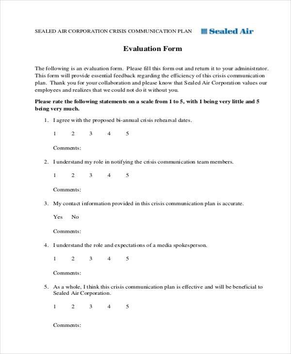 communication plan evaluation form