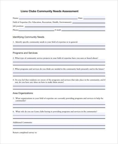 community assessment form in pdf