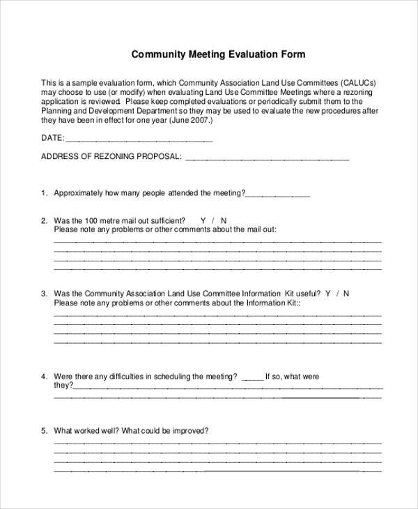 community meeting evaluation form
