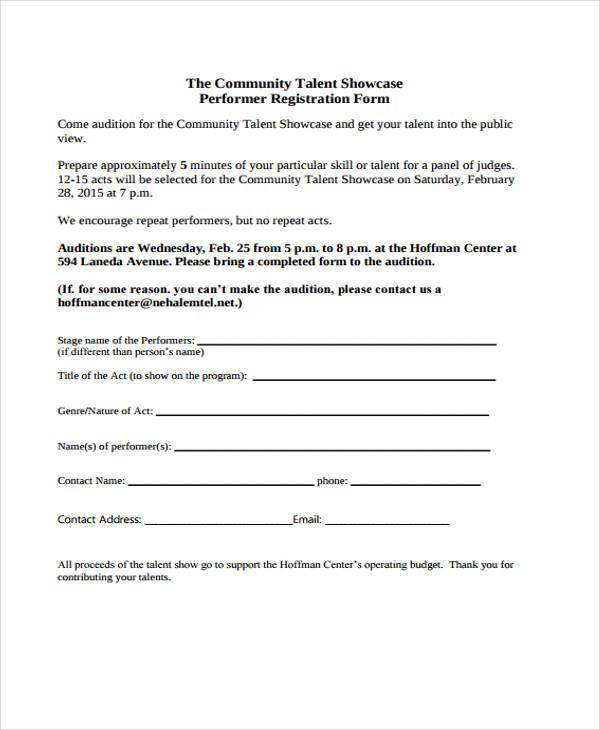 FREE 11 Talent Show Registration Forms In PDF MS Word