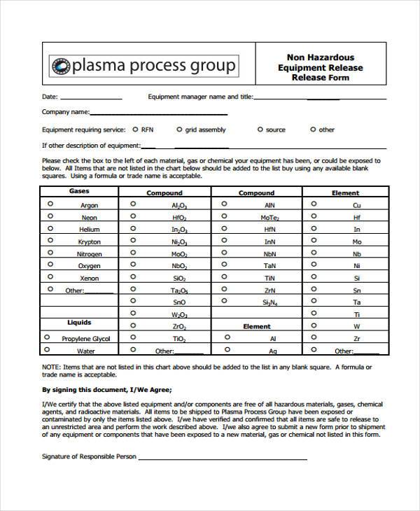 company equipment release form