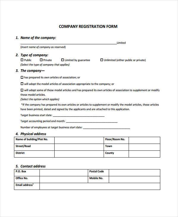 company registration simple form