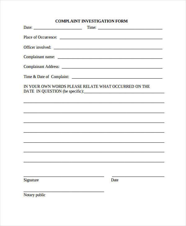 complaint investigation form in pdf
