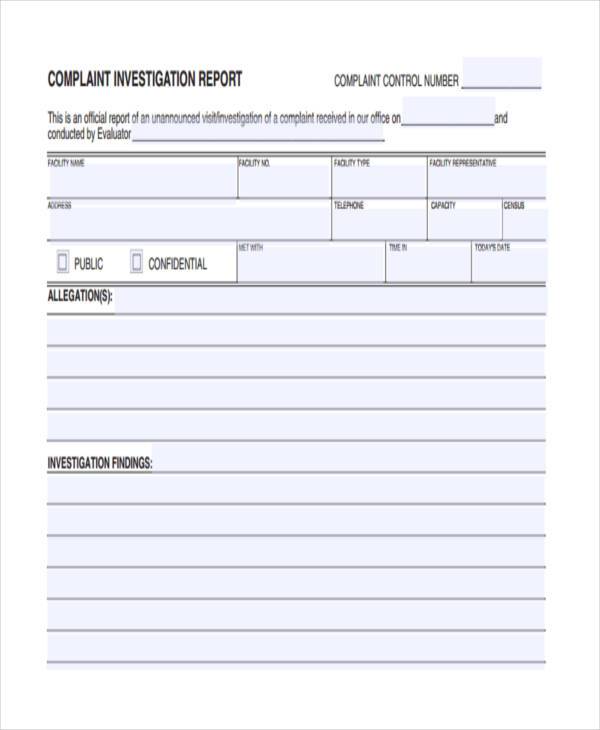 complaint investigation report form