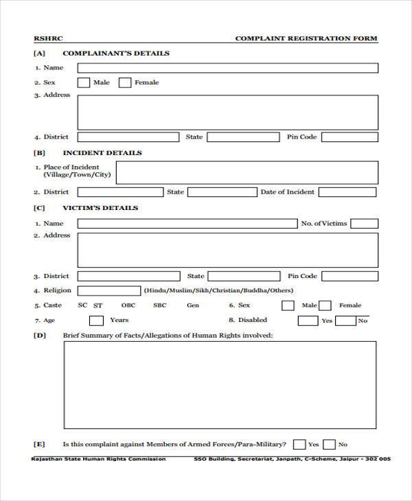 Free 7 Sample Complaint Register Forms In Pdf Ms Word 8745