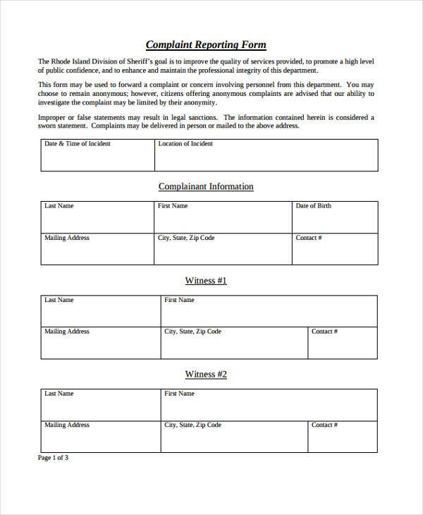 complaint reporting form in pdf