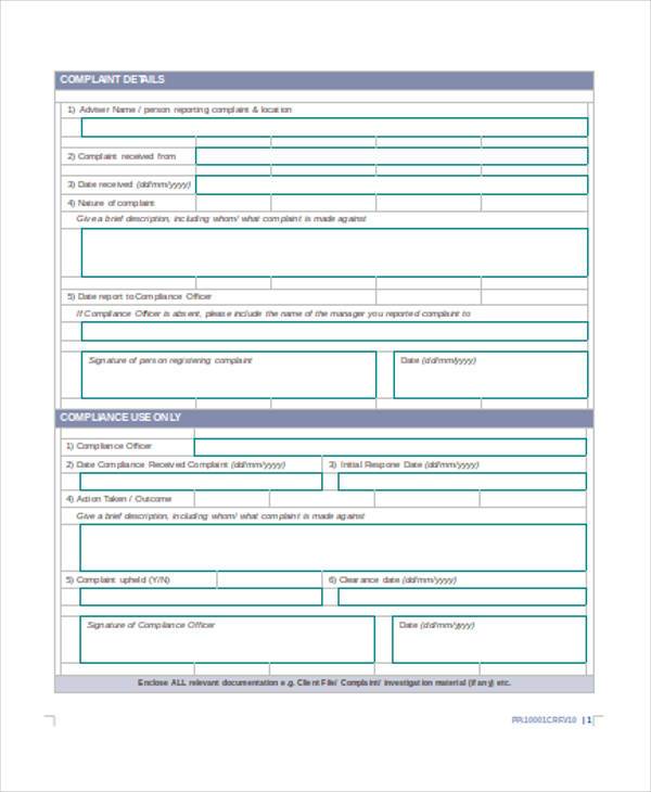 FREE 8+ Complaint Register Forms in PDF MS Word