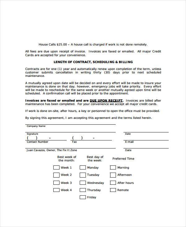 computer maintenance contract form