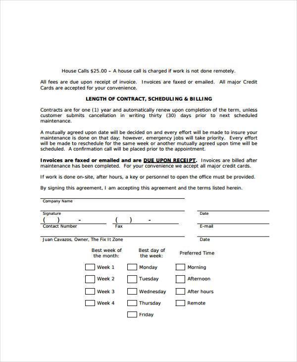 FREE 12+ Maintenance Contract Form Samples, PDF, MS Word, Google Docs