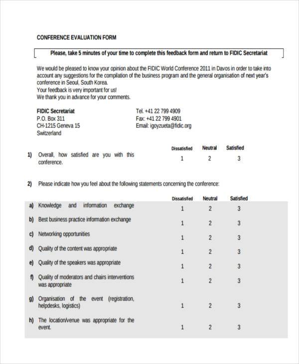 FREE 9 Sample Conference Feedback Forms In PDF