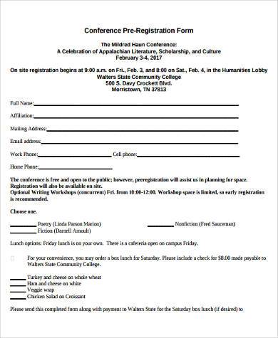 conference pre registration form