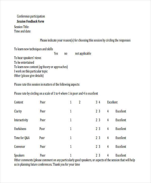 FREE 13+ Conference Feedback Form Samples, PDF, MS Word, Google Docs