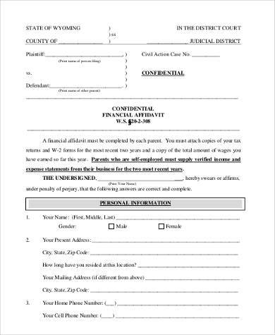 confidential financial affidavit form