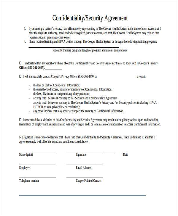 confidential security agreement form