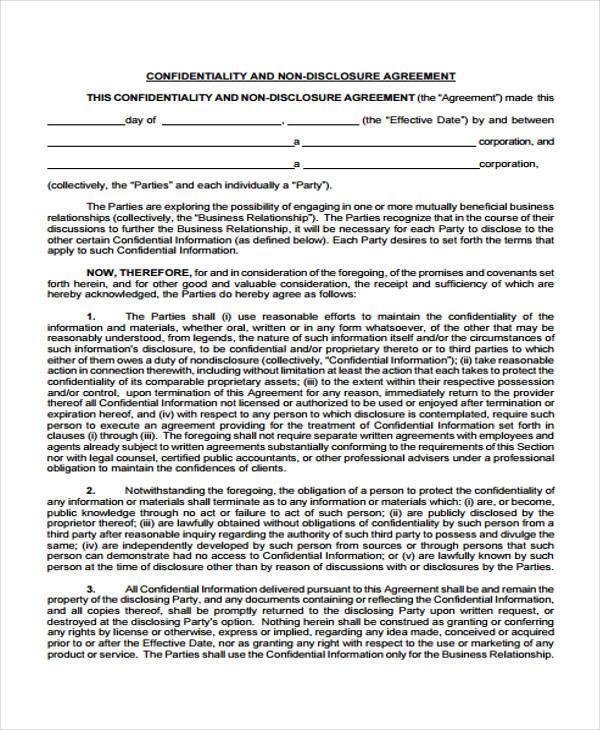 FREE 9+ Confidentiality Agreement Forms in PDF | MS Word