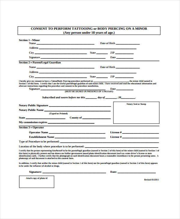 consent to prform tattoo form