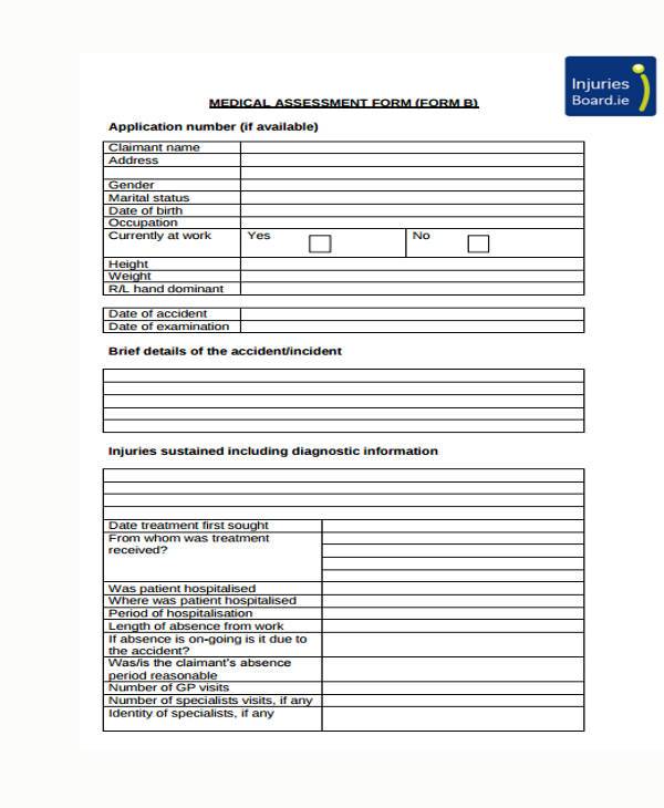 Medical assessment form