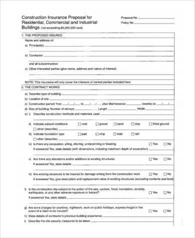 construction insurance proposal form