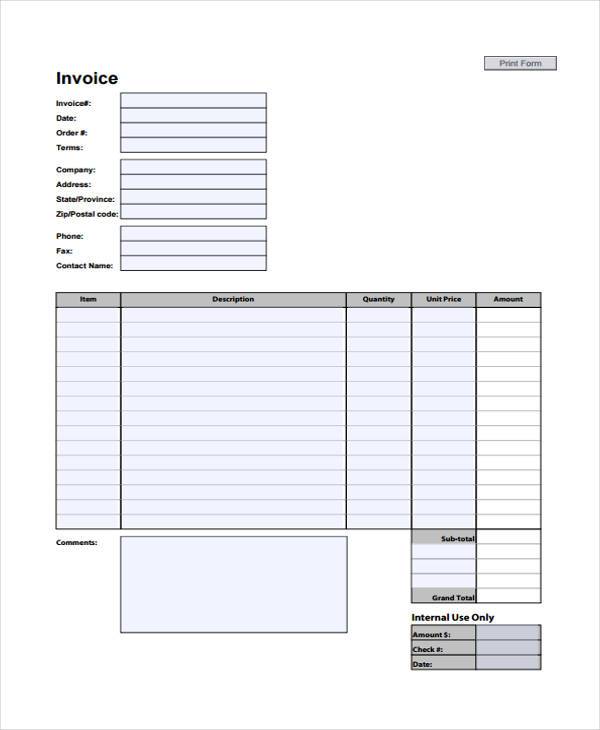 construction invoice sample form