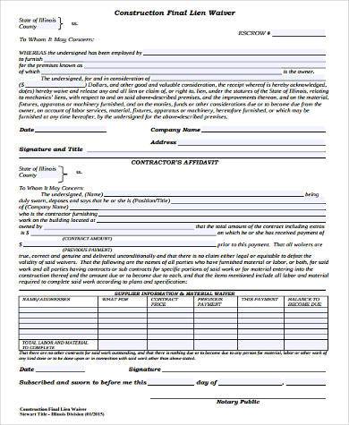 construction lien waiver form free