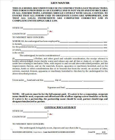 FREE 8+ Sample Construction Lien Waiver Forms in PDF | MS Word