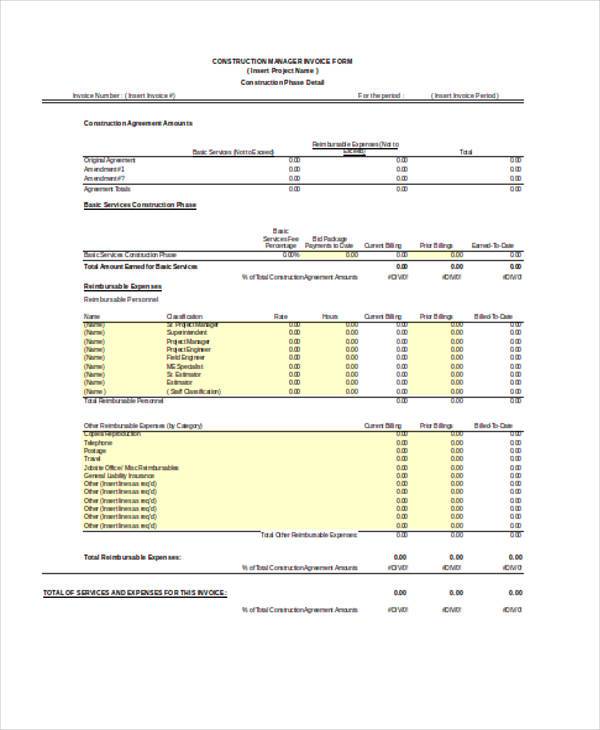 construction manager invoice form