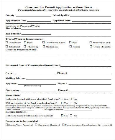 construction permit application short form 