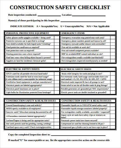 construction safety checklist form example