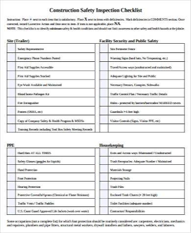 construction safety checklist form