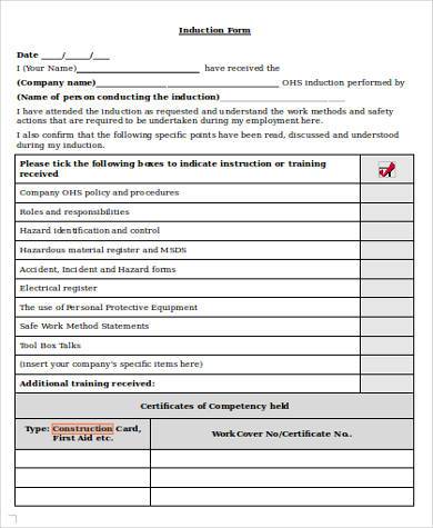 construction safety induction in word format