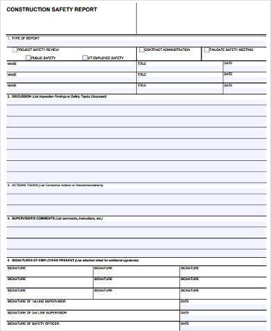 construction safety report form in pdf
