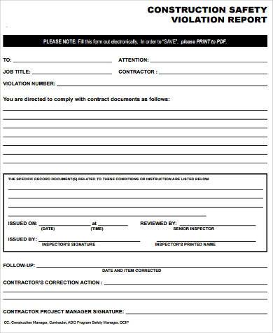 construction safety violation report form