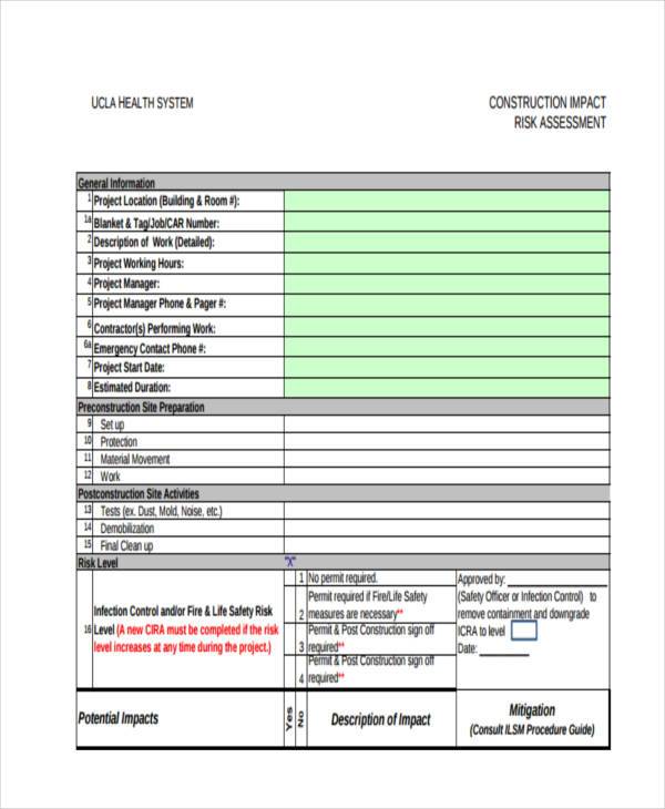 Builders Risk Form Example FREE 13+ Construction Risk Assessment Form Samples, PDF, MS Word ...