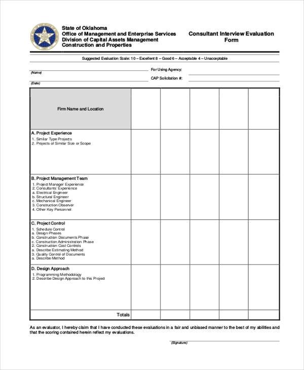 consultant interview evaluation form