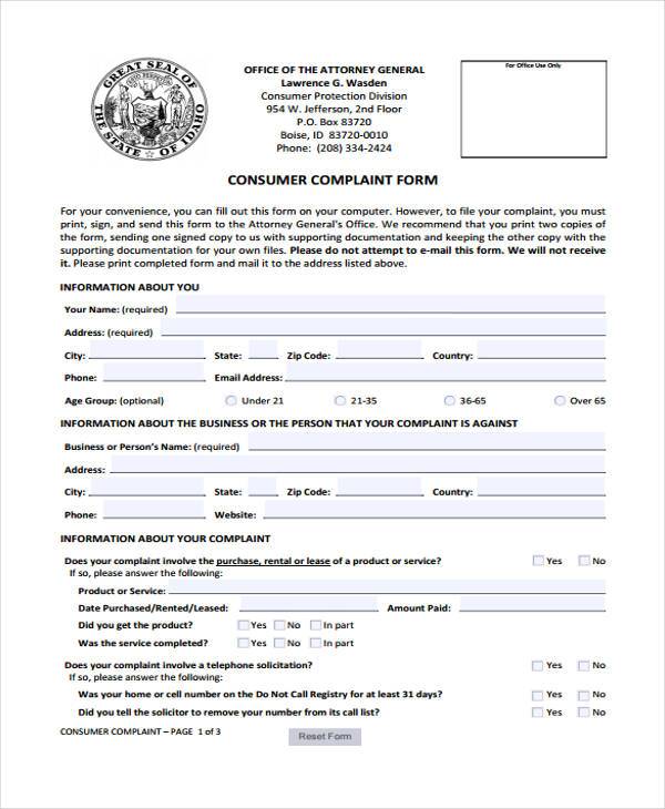 consumer complaint form in pdf