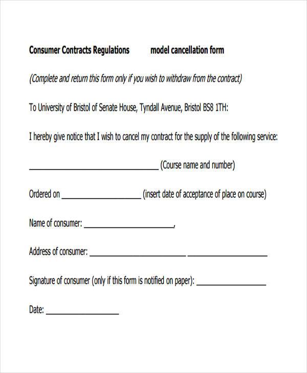 Notice Of Cancellation Of Contract Template