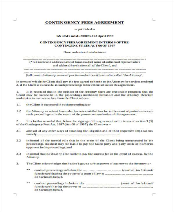 contingency fee agreement form in word format1