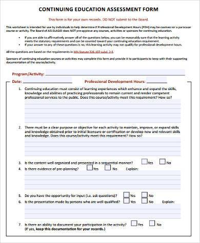continuing education assessment form